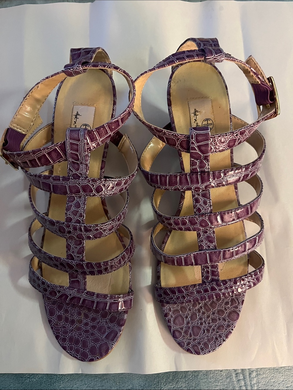 Hot in Hollywood Purple Croc-Embossed Strappy Sandals